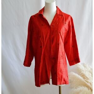 Chico's Design SILK red embroidery tunic size M